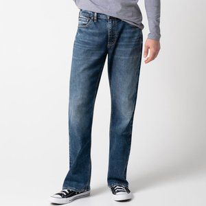 Silver Mens Blue Dark Indigo Wash Zac Relaxed Fit Straight Leg Jeans Size 38x32